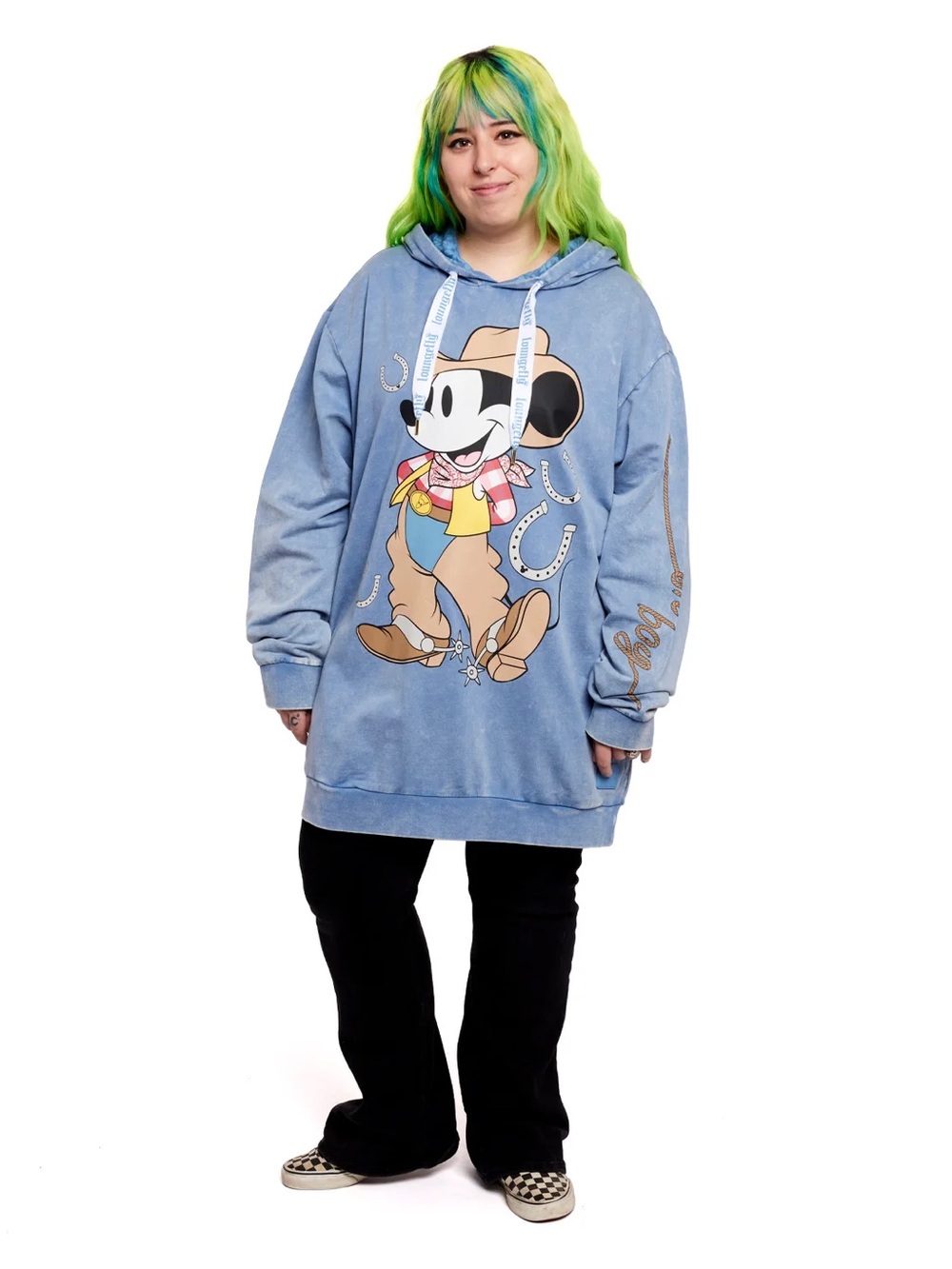Loungefly Blue Mineral Wash Mickey Cowboy Western Graphic Hoodie Size XL - Picture 7 of 8
